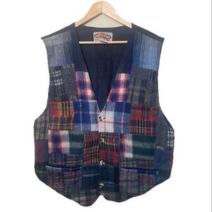 Vintage ParaGraff Patchwork Wool Vest Size XL Tartan Plaid Classic 90s Style